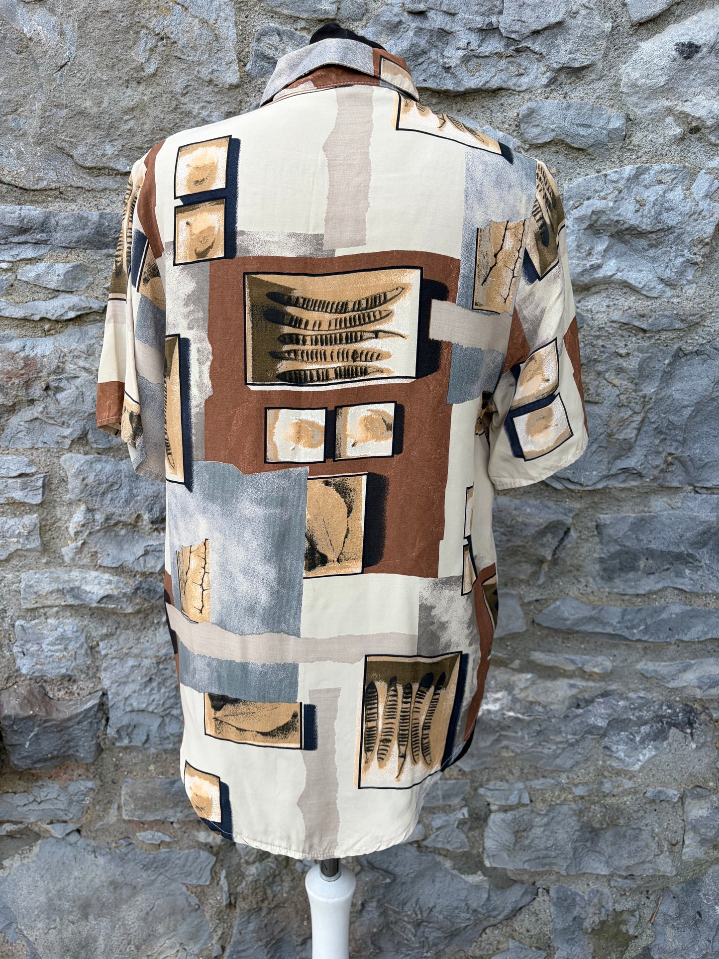 80s Brown&beige patchwork shirt Small