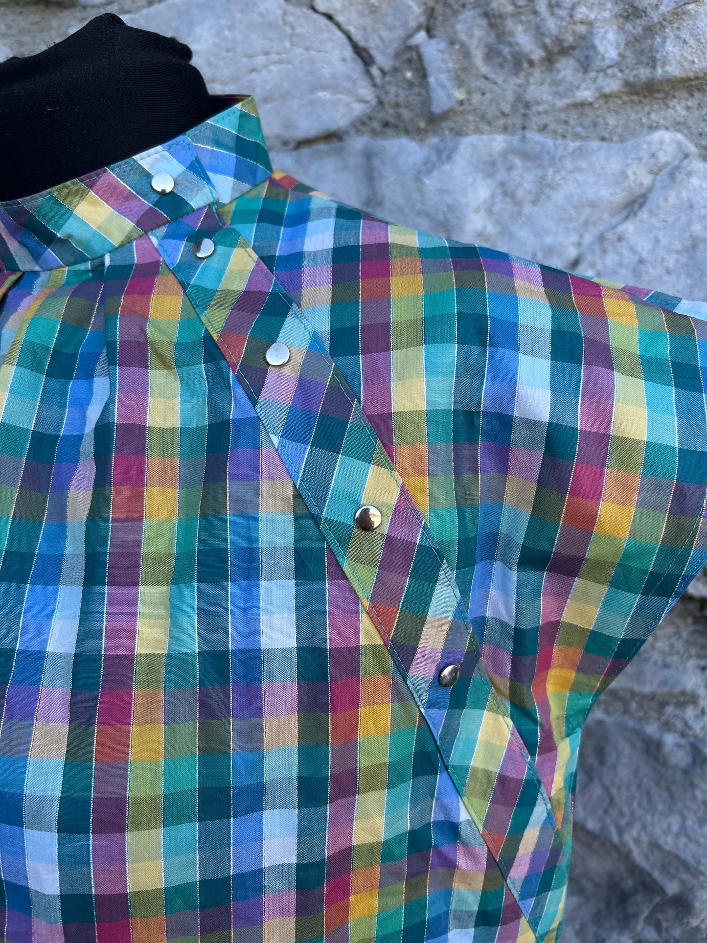 80s rainbow check top&skirt uk 8
