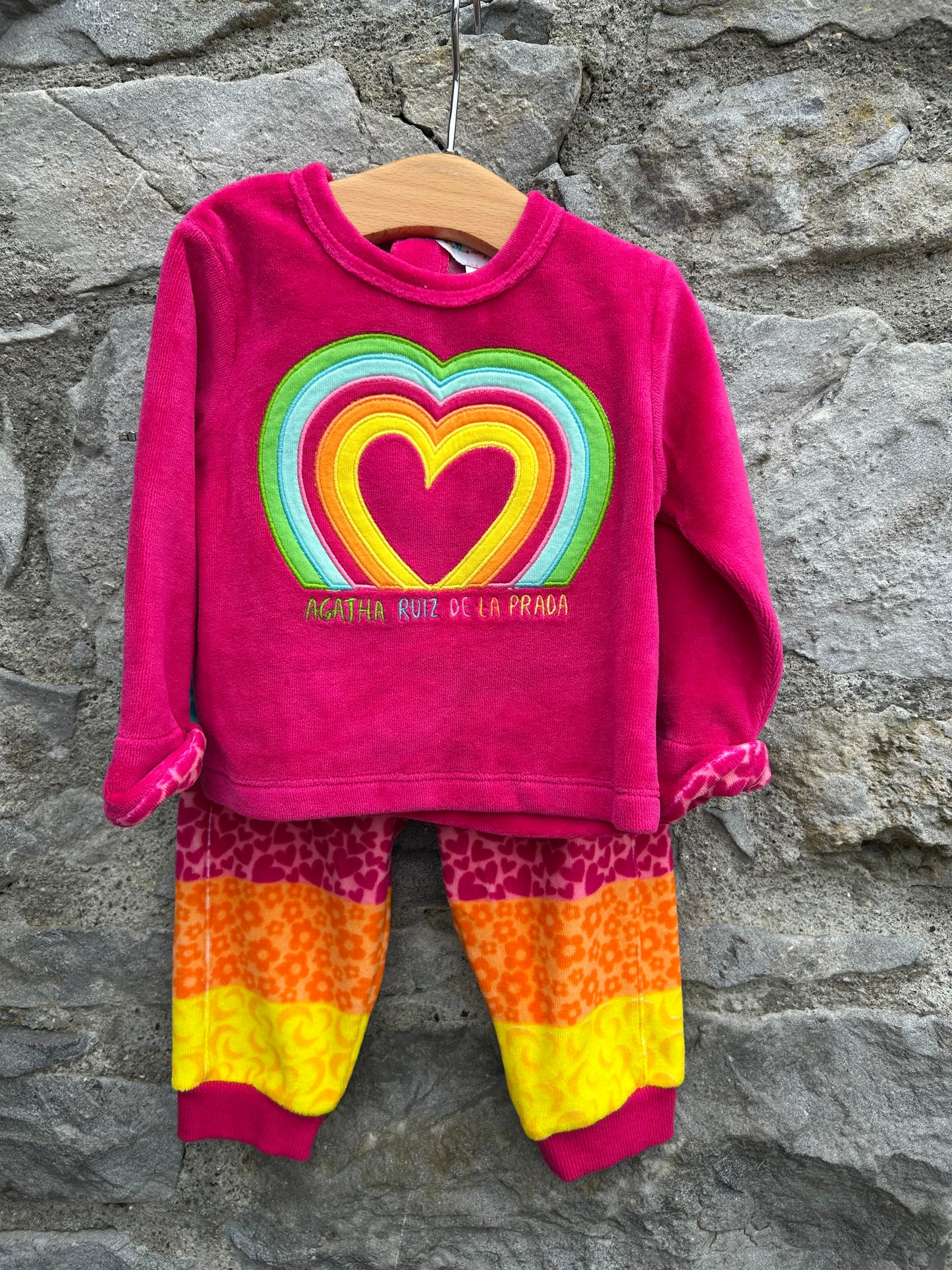 Rainbow hearts velvet set  3-6m (62-68cm)