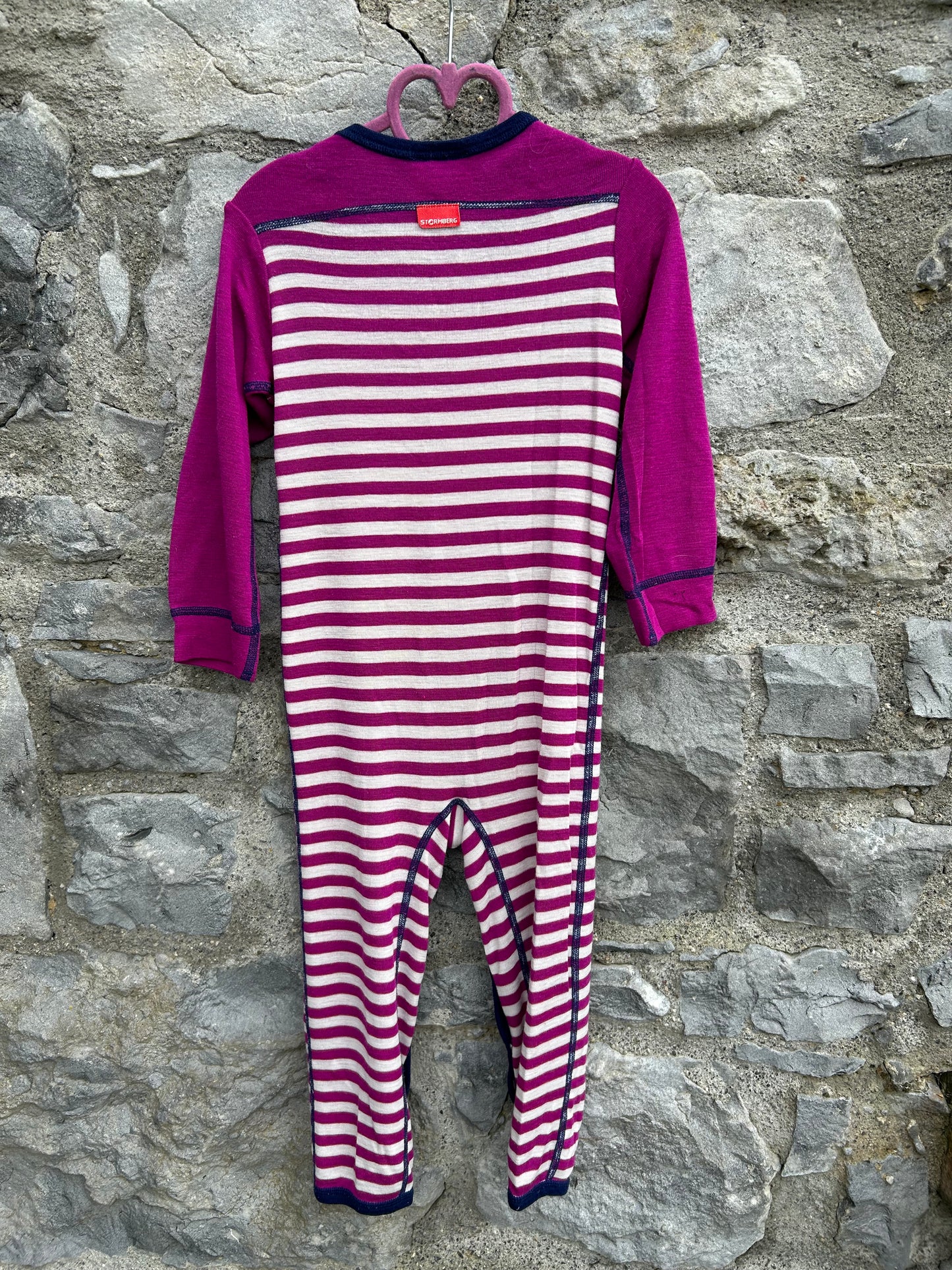 Pink stripy woolly onesie  4-5y (104-110cm)