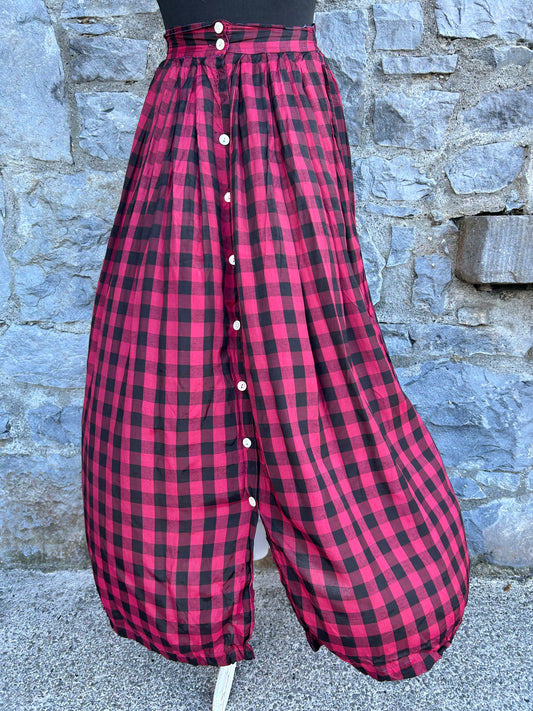 80s red&black check button up skirt uk 6