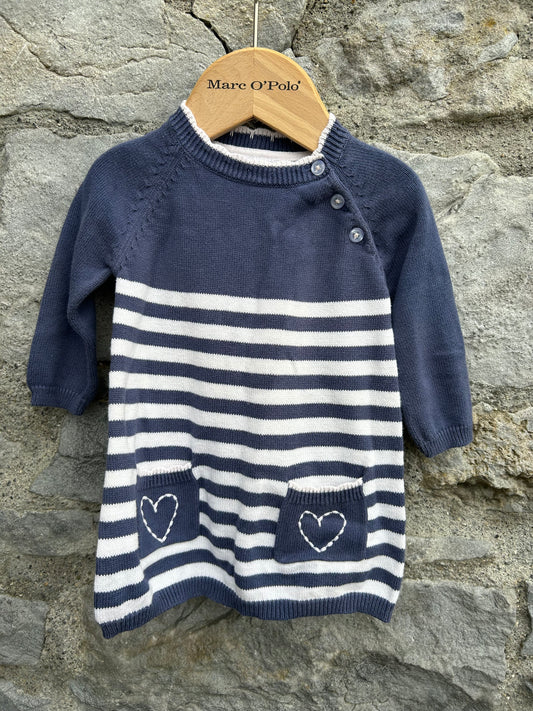 Navy stripy knitted dress  0-3m (56-62cm)