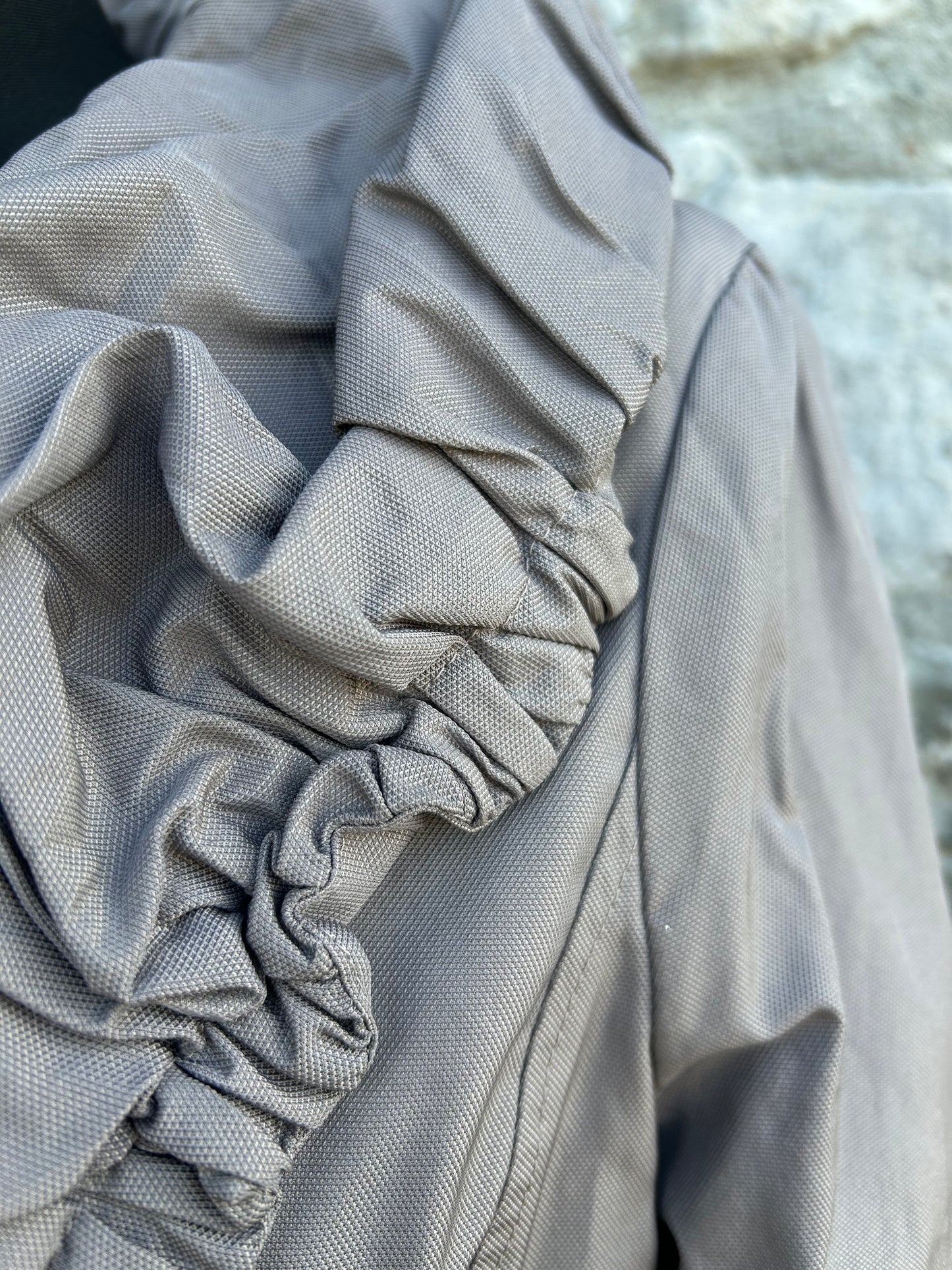 Ruffled collar beige jacket uk 10-12