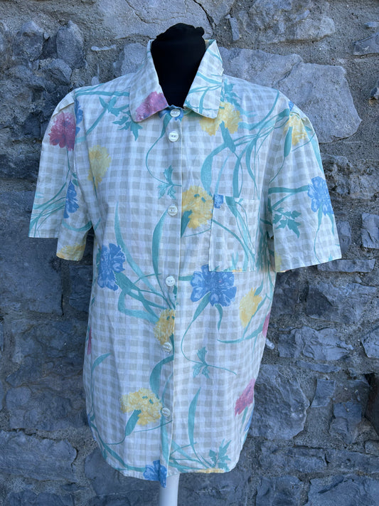 80s beige check&flowers shirt uk 12