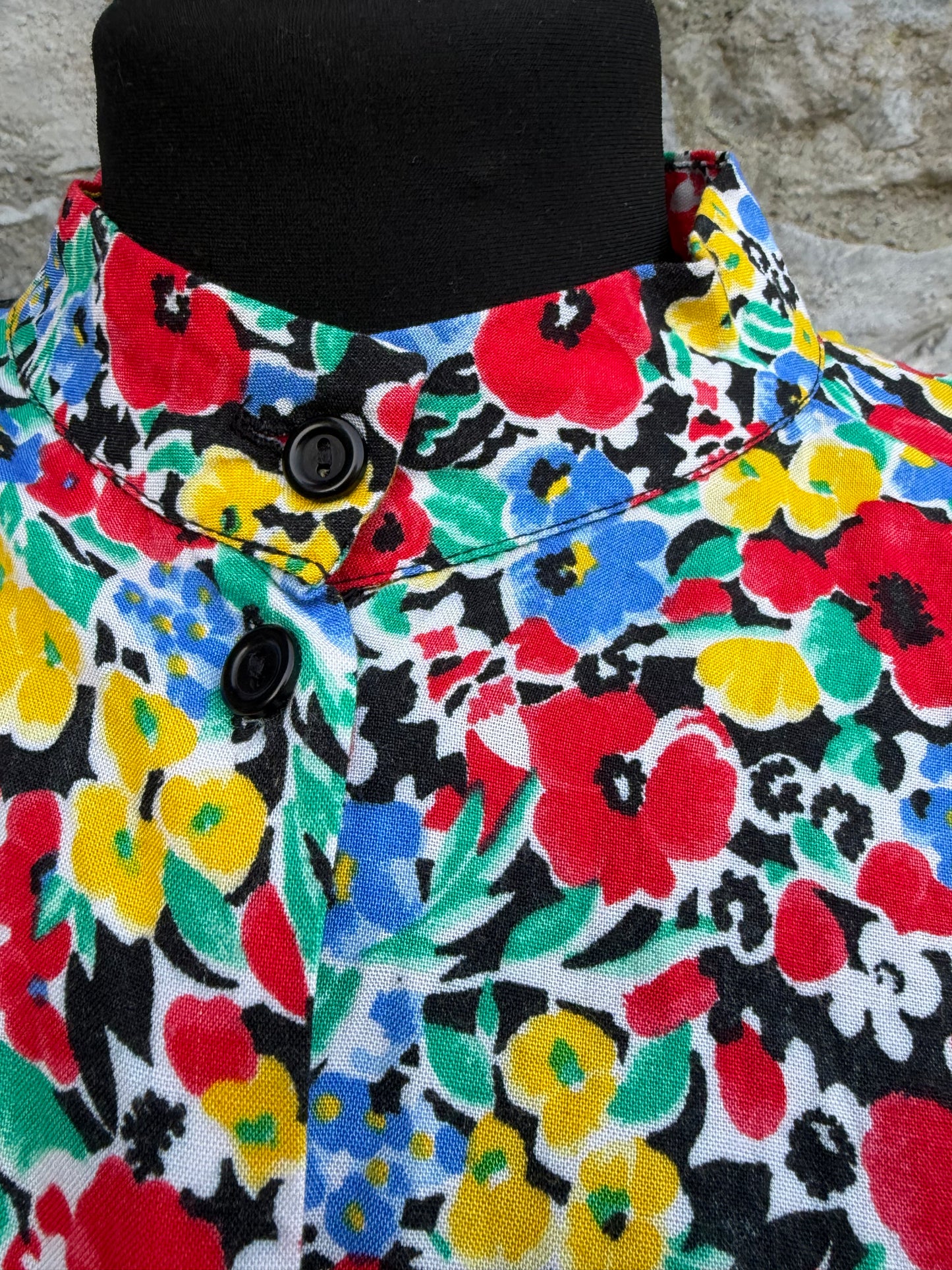 80s colourful flowers top uk 10-12