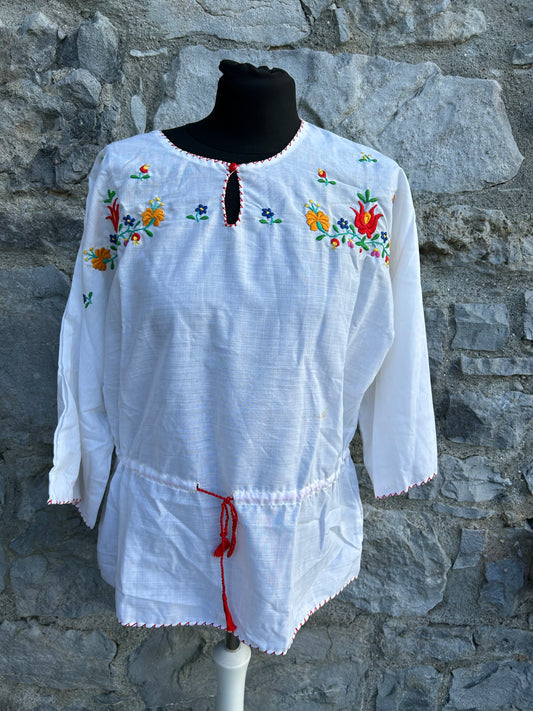 90s white folk embroidered blouse uk 12-14