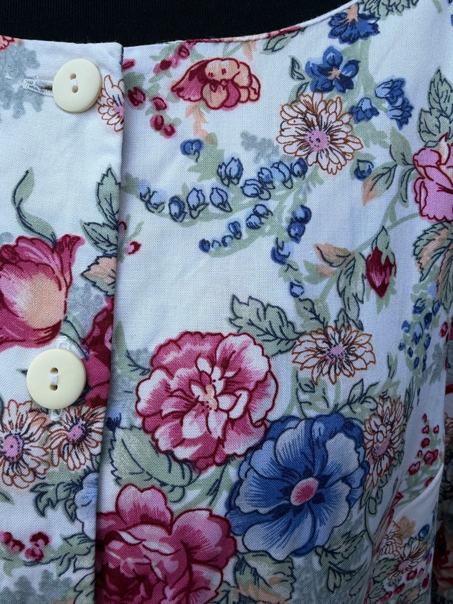 80s floral white drop-waist dress uk 12