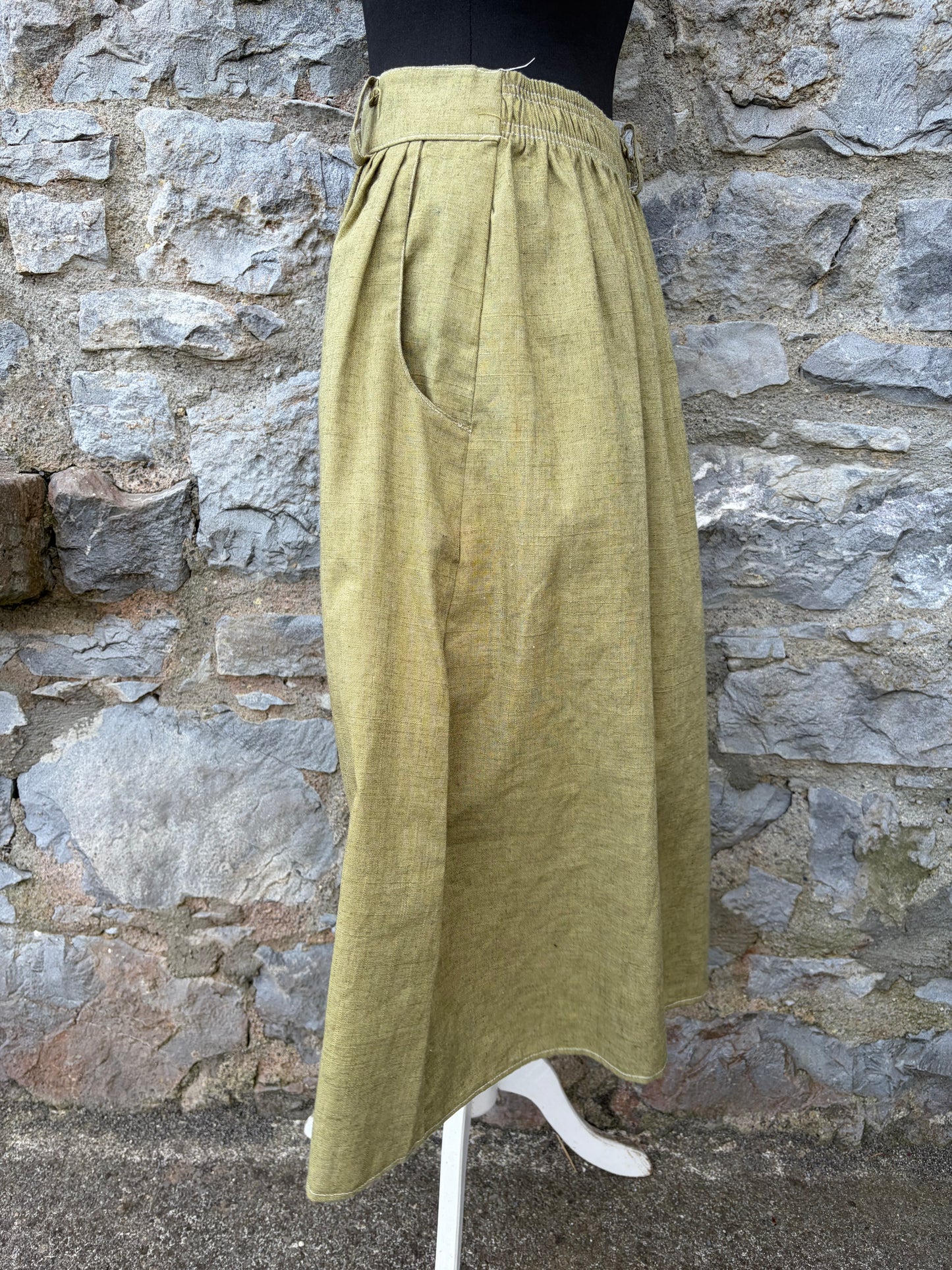80s khaki button up skirt uk 8-10