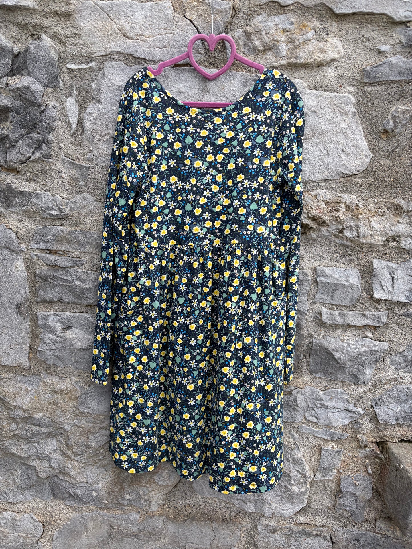 Yellow flowers navy dress 11-12y (146-152cm)