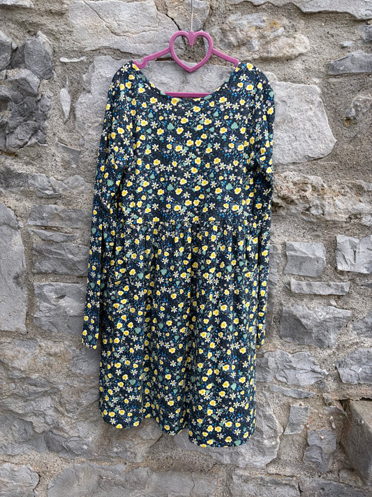 Yellow flowers navy dress 11-12y (146-152cm)