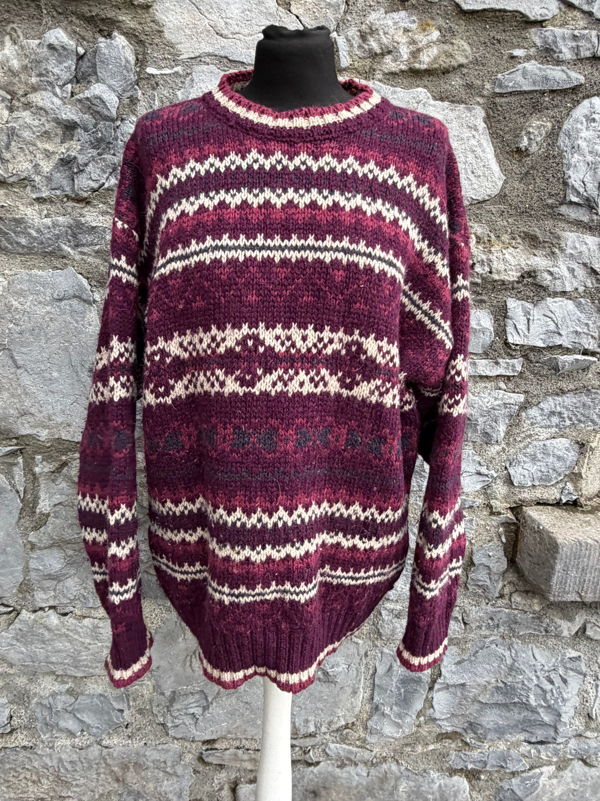 Maroon geometric woolly jumper Large