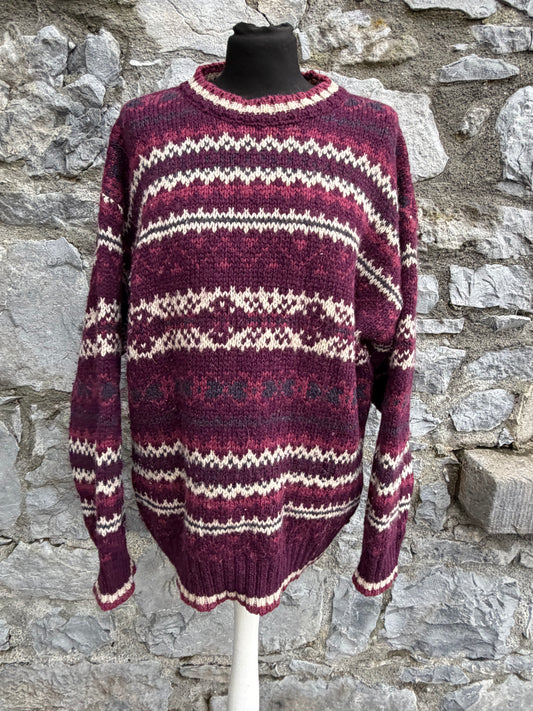 Maroon geometric woolly jumper Large