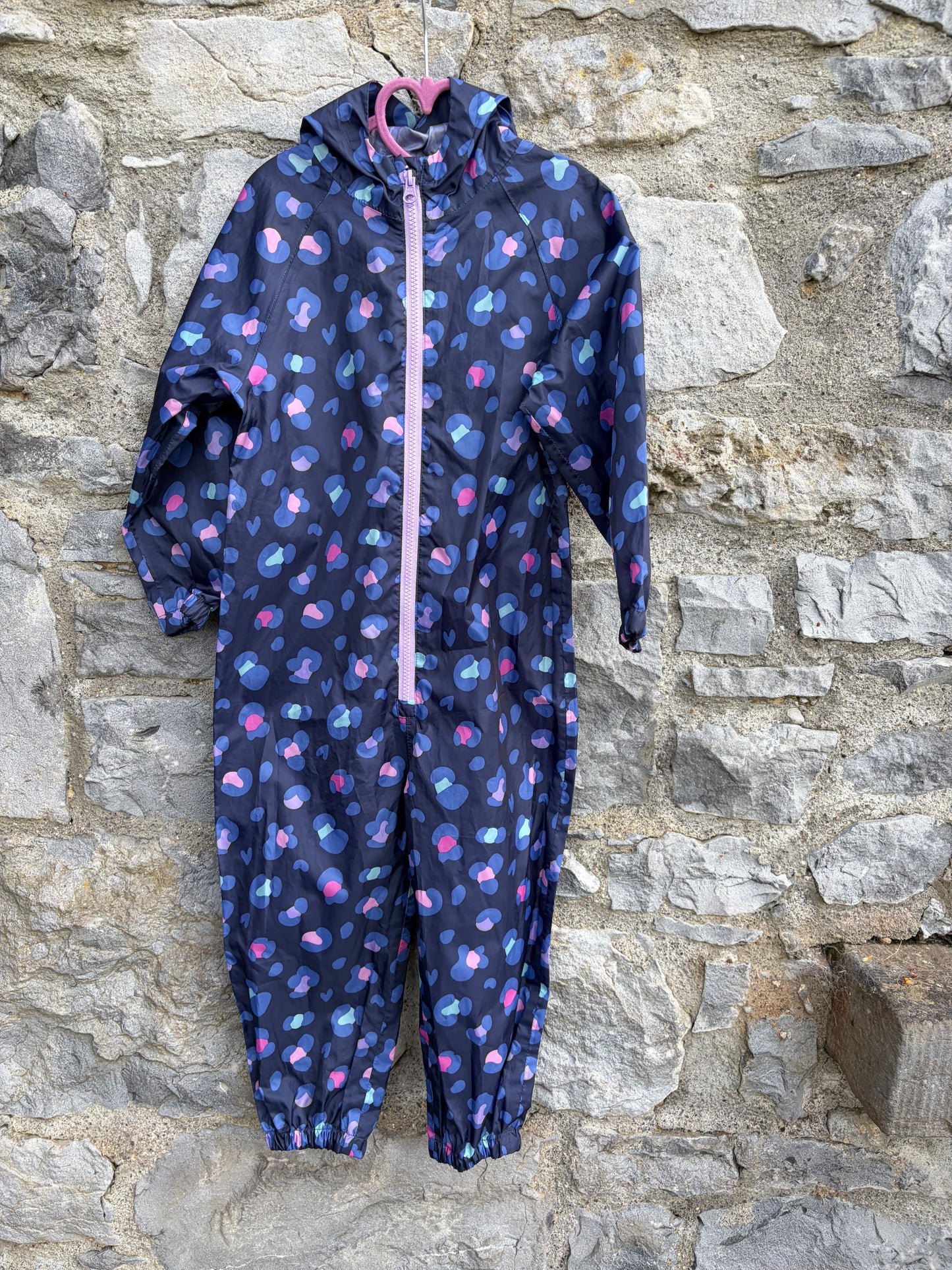 Leopard print navy puddle suit  5-6y (110-116cm)