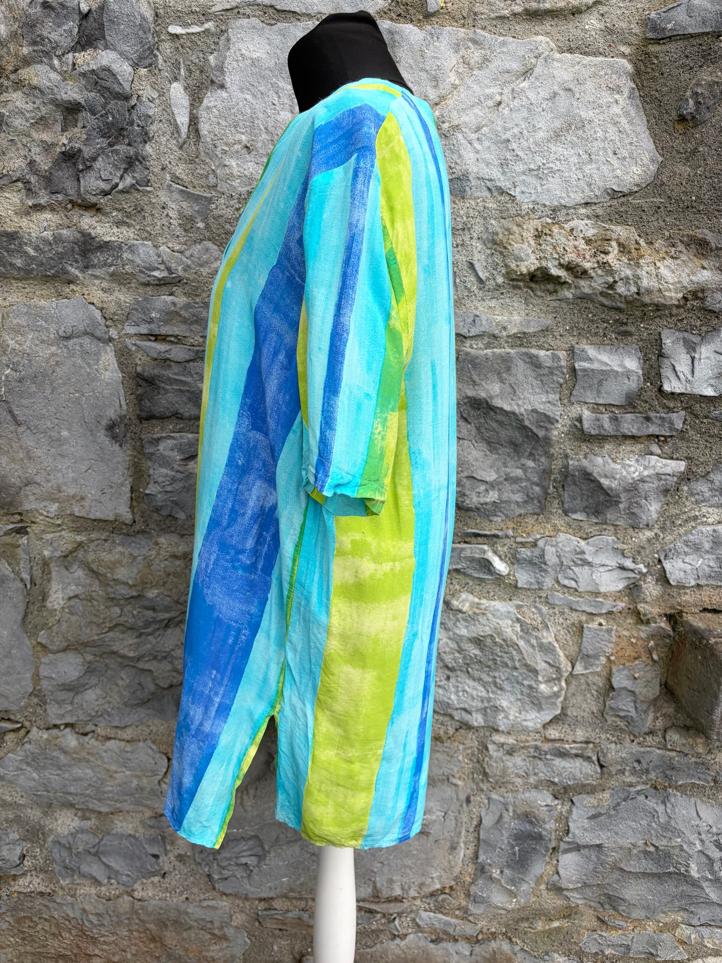 80s Blue&green stripy blouse uk 12-14