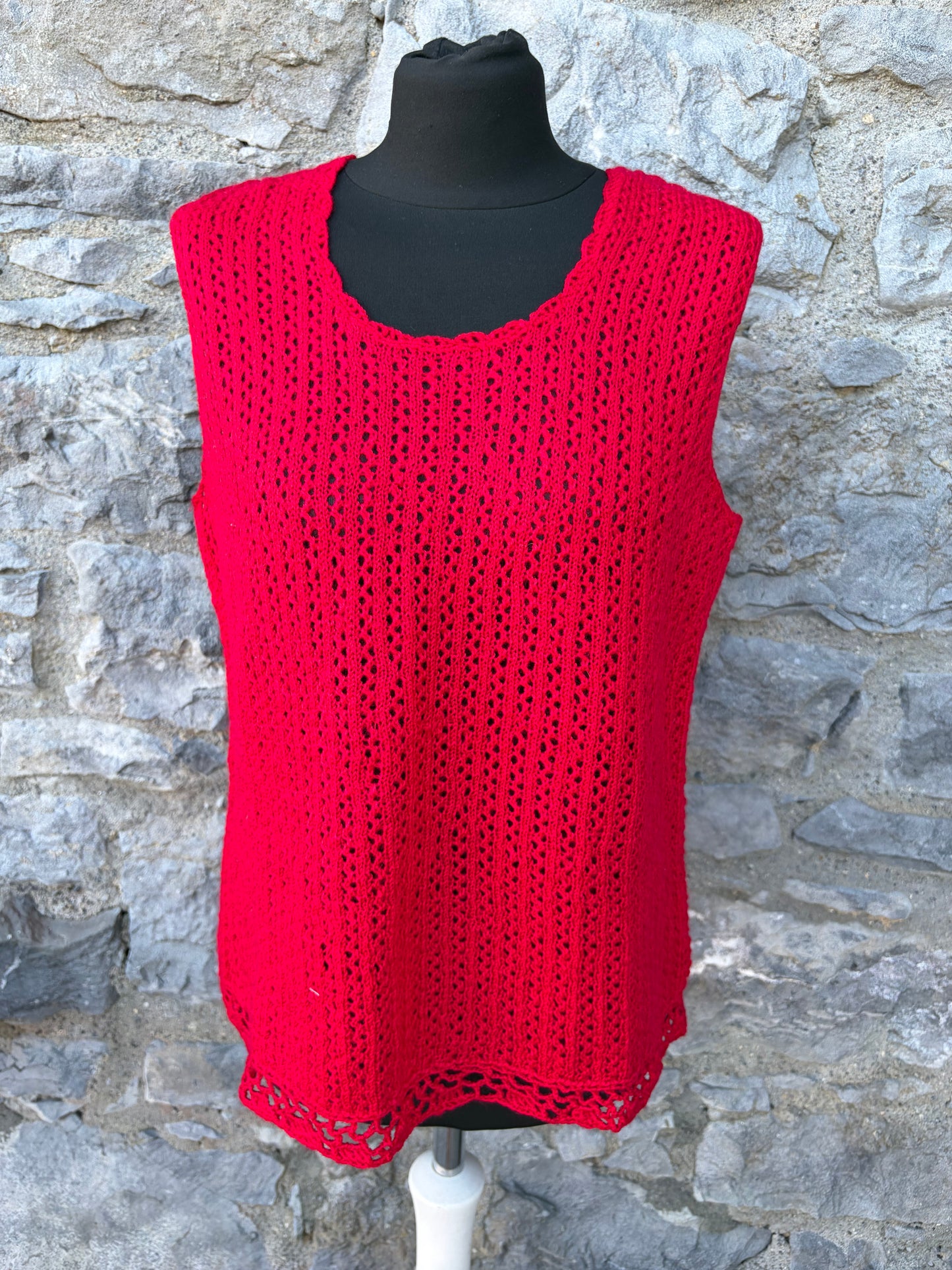 90s red pointelle knitted top uk 12