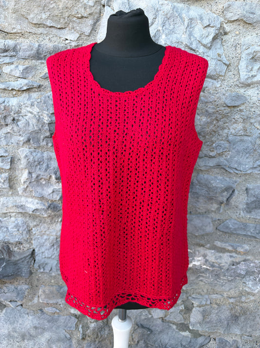 90s red pointelle knitted top uk 12