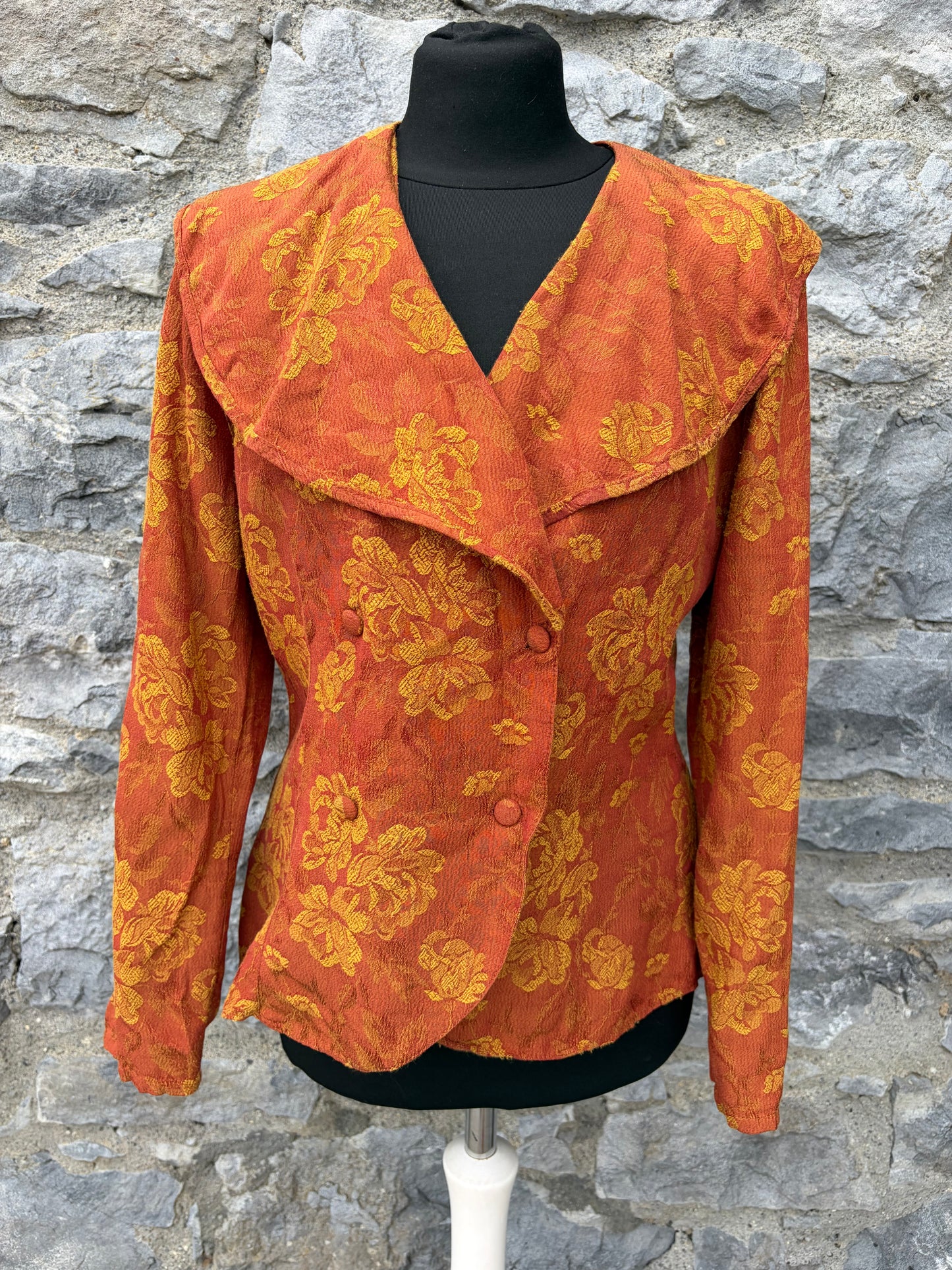 80s burnt orange&gold floral brocade blouse uk 10-12