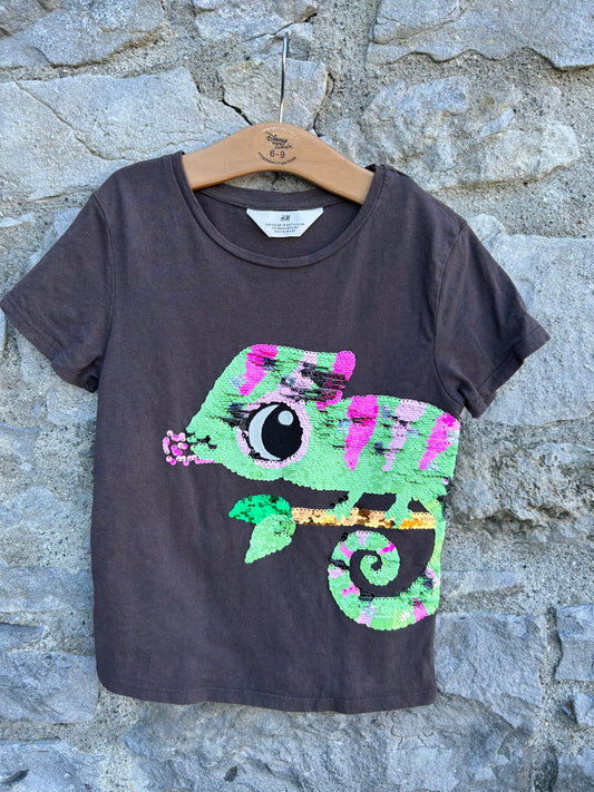 Sequin Chameleon brown T-shirt  6y (116cm)