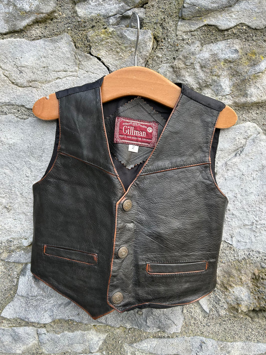 80s brown leather waistcoat 2y (92cm)