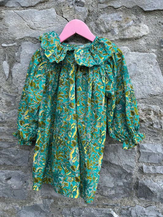 Green botanic print dress  2-3y (92-98cm)
