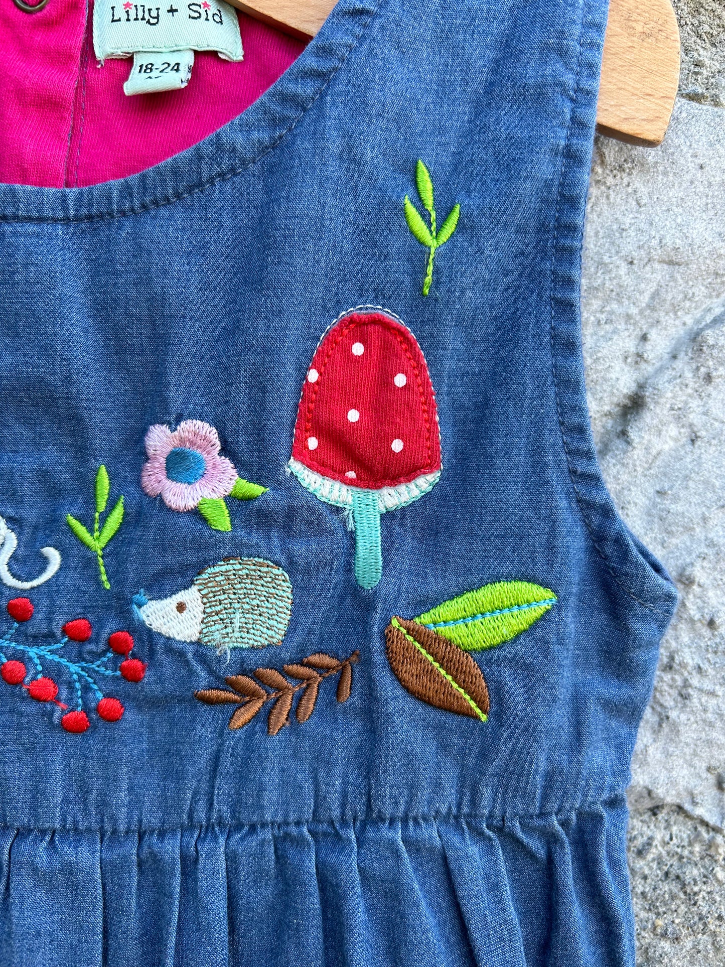 Hedgehogs&mushrooms blue dungarees 18-24m (86-92cm)