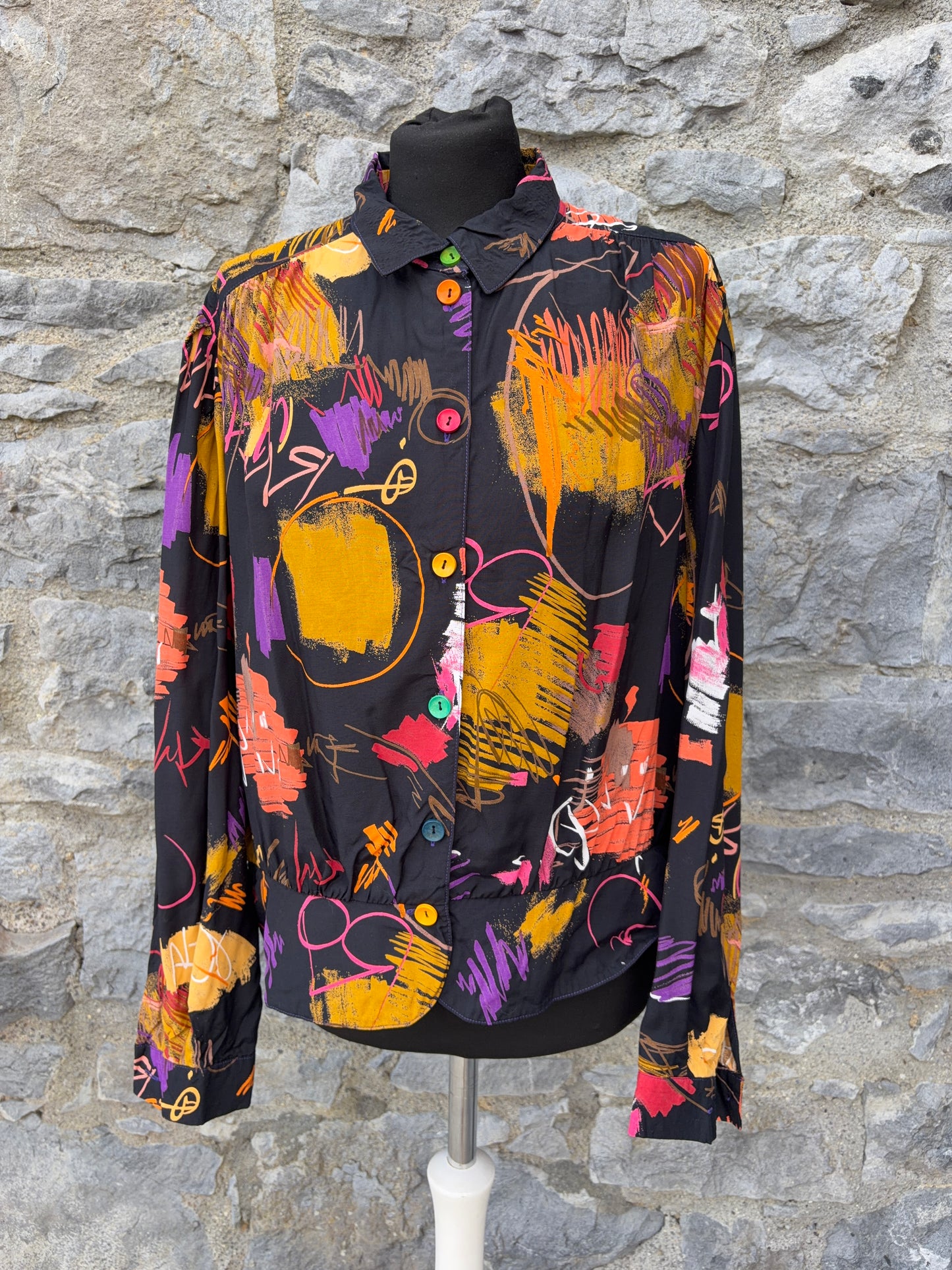80s colourful abstract art-print shirt uk 14-16