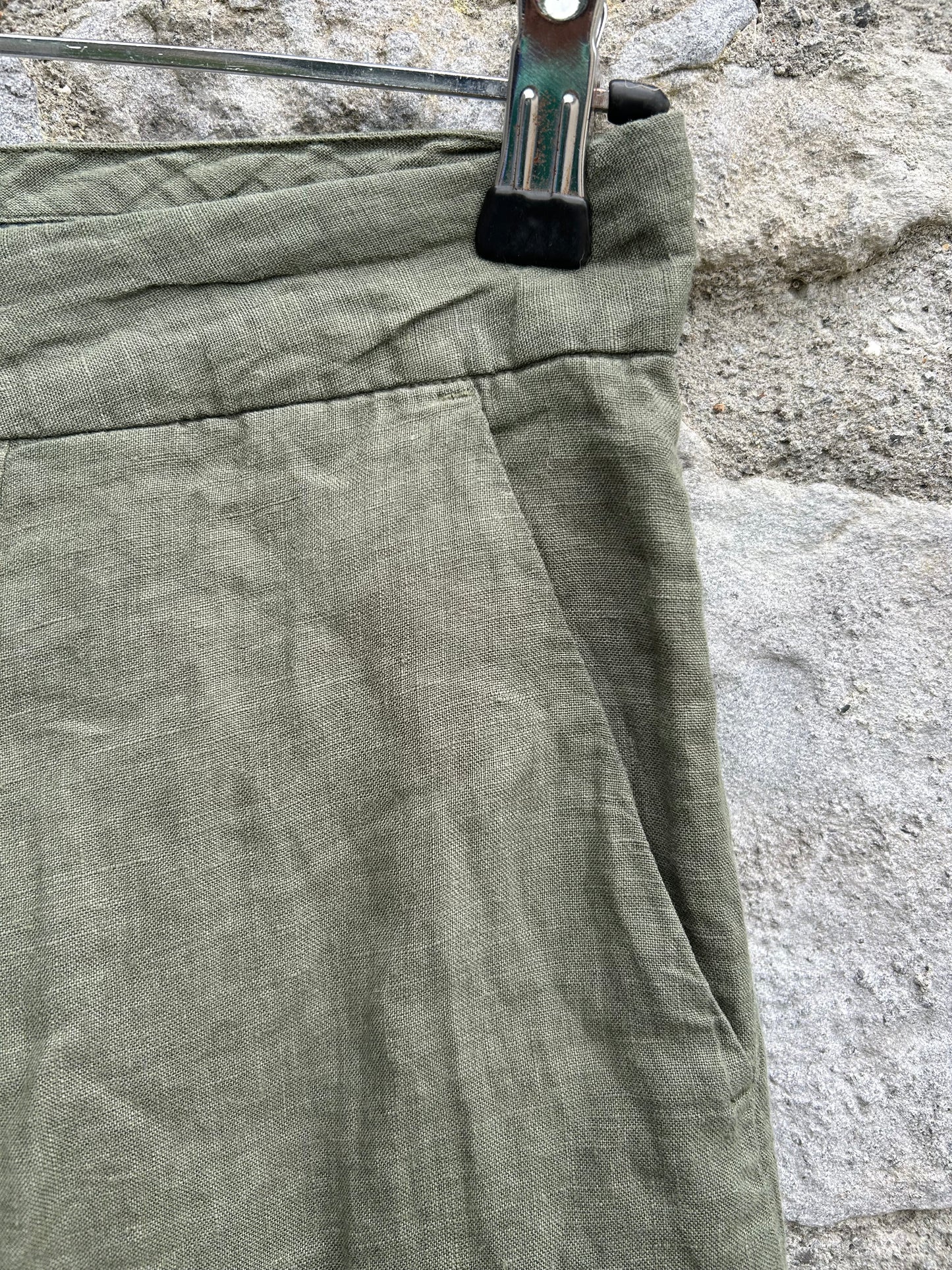 Khaki wide leg cropped pants uk 14