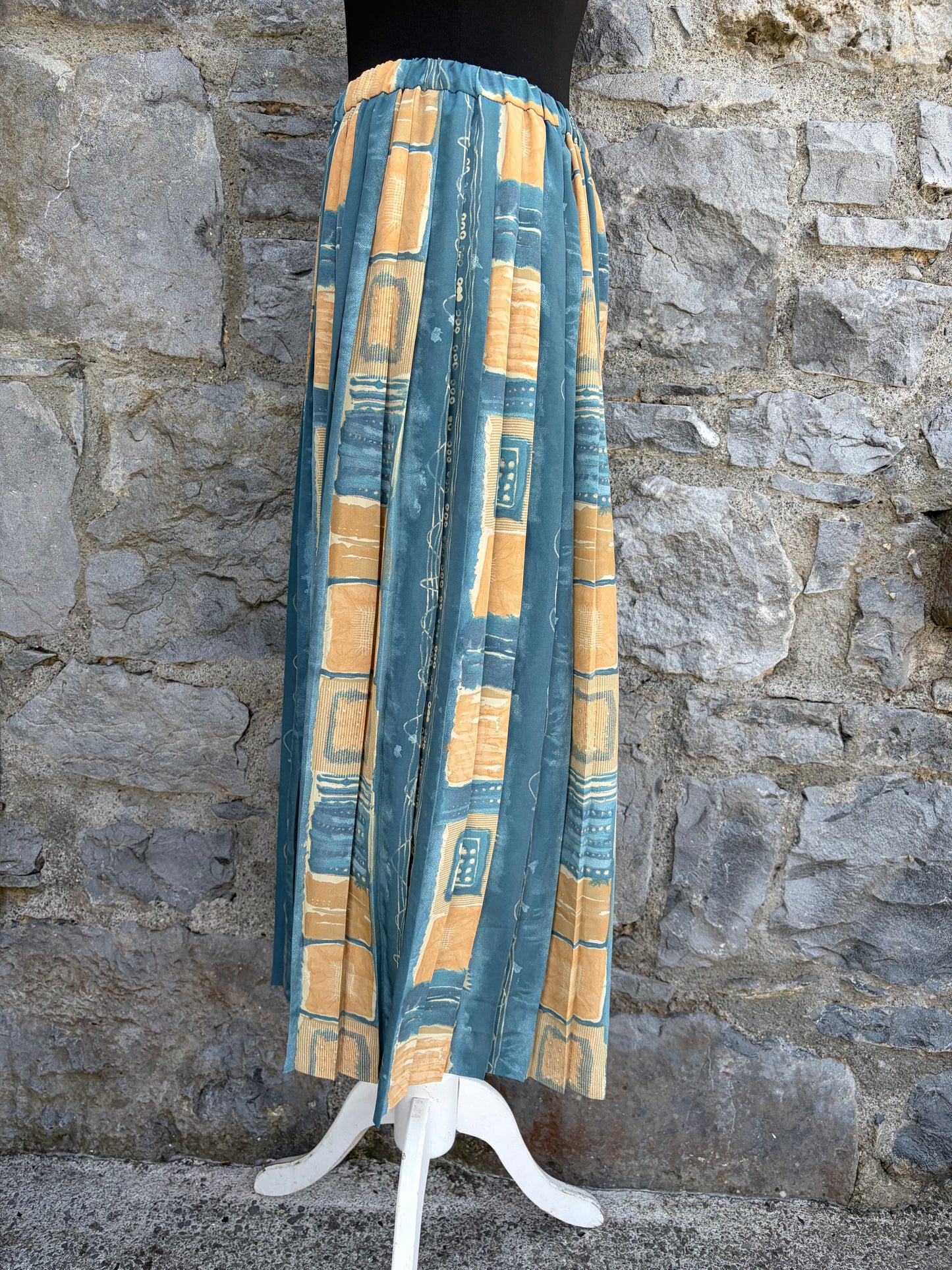 80s teal&yellow pleated skirt uk 10-12