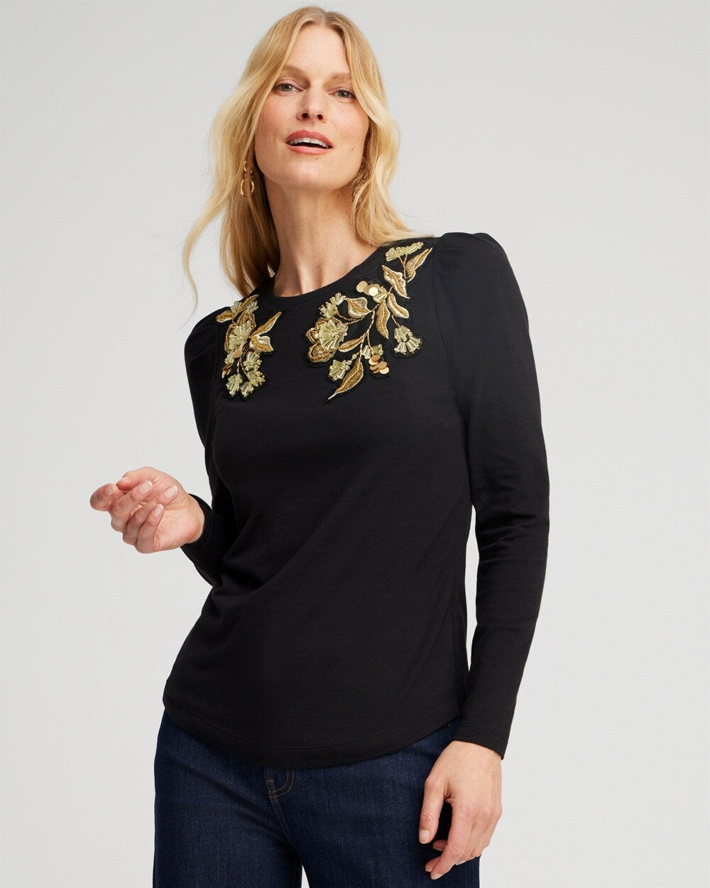 90s style gold embroidered black top uk 14