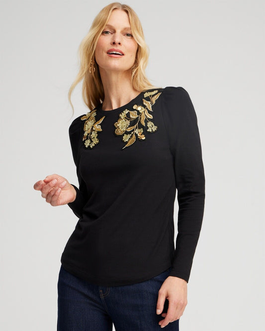 90s style gold embroidered black top uk 14