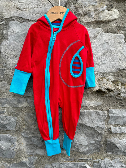 Red&blue hooded onesie  0-1m (50-56cm)