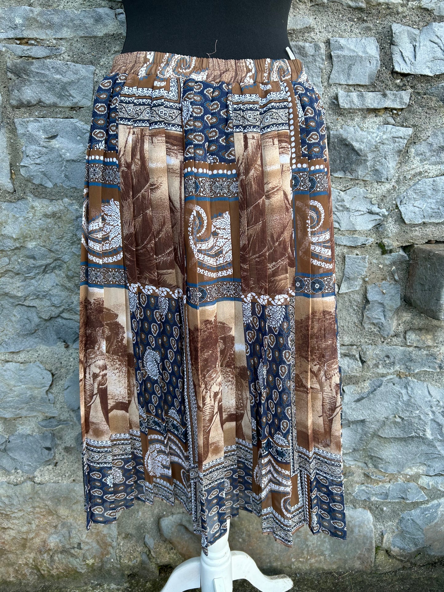 80s brown paisley pleated skirt uk 10-12