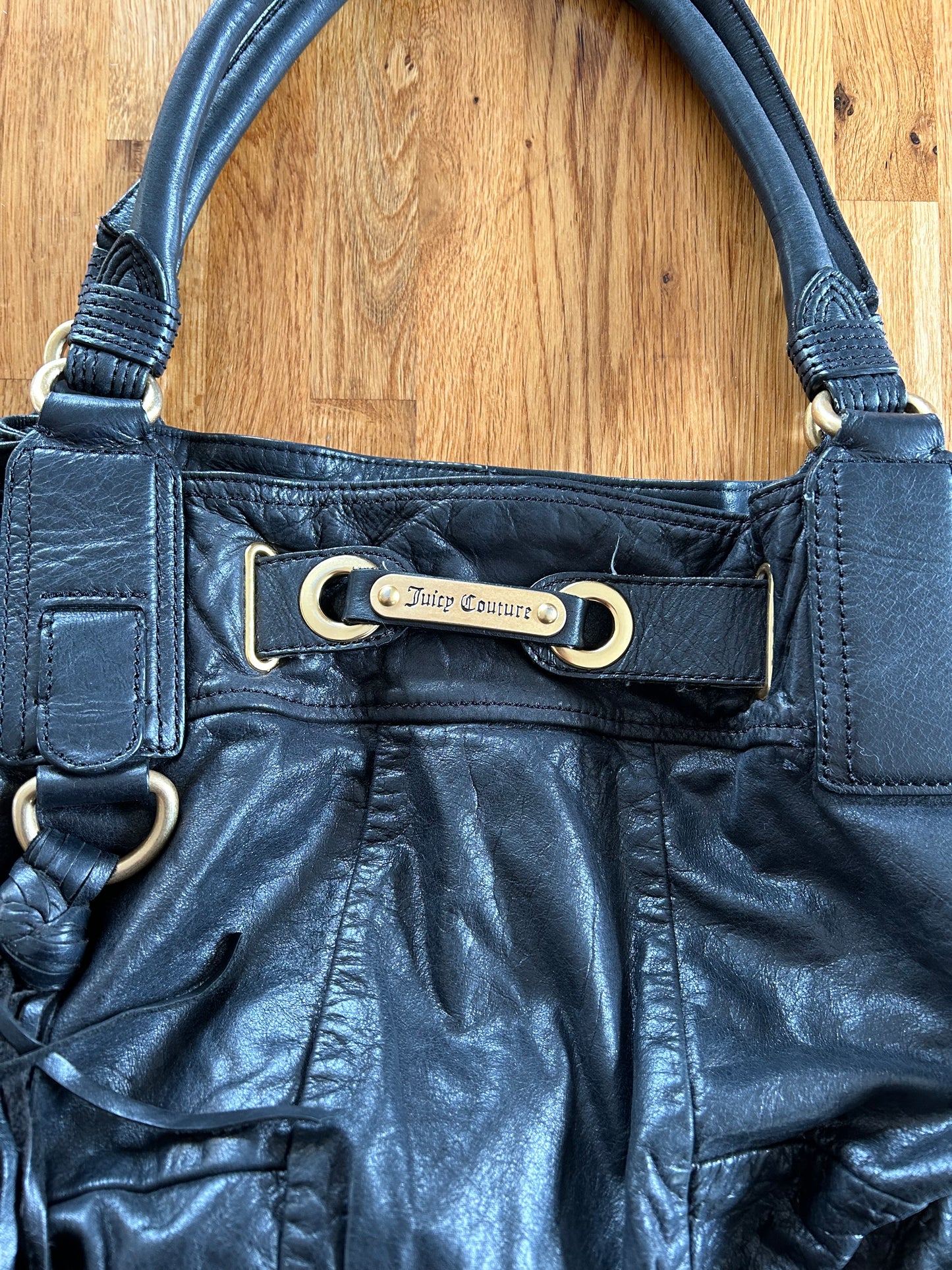 Black leather handbag