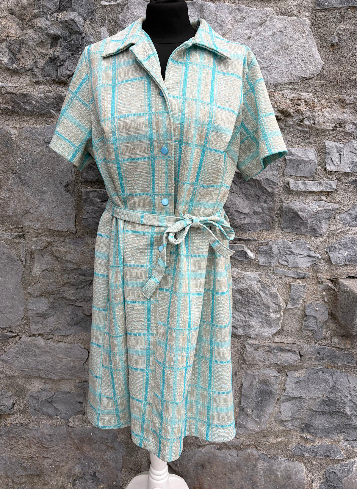 80s Green&grey check dress uk 14-16