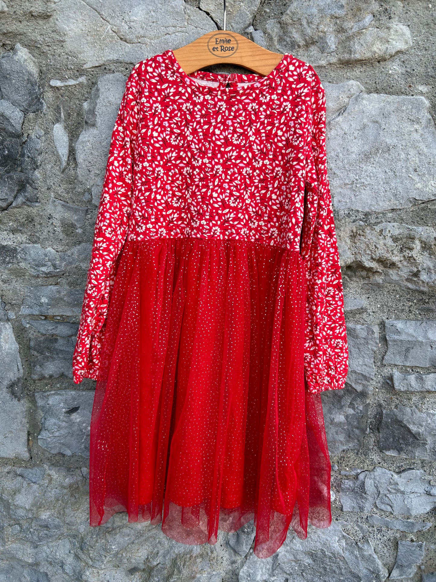 Red Floral&tulle dress   6-7y (116-122cm)