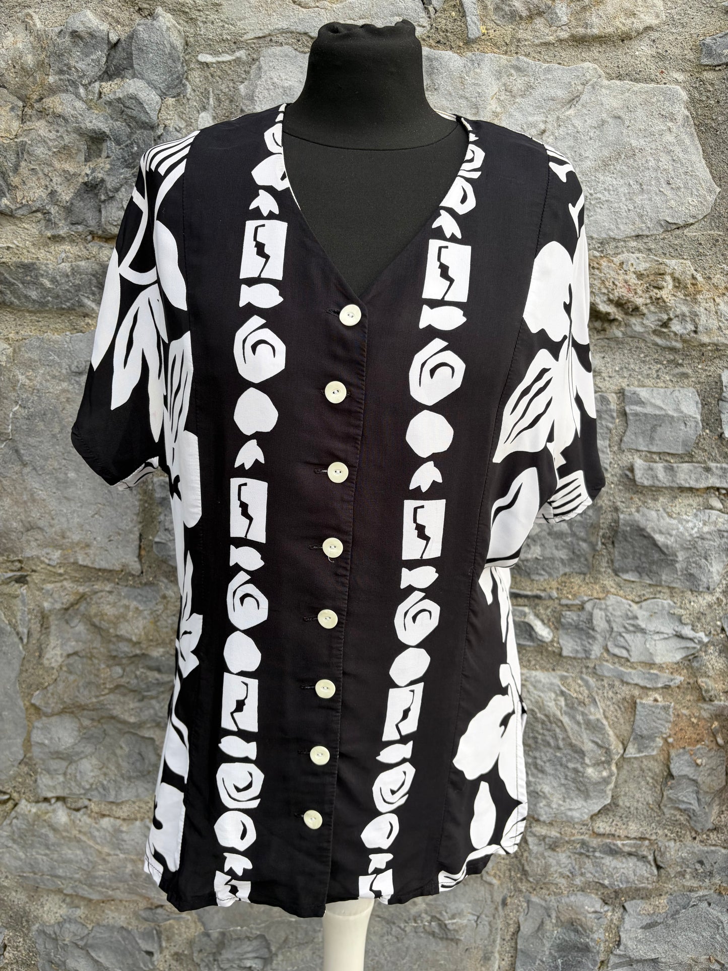 80s Black&white blouse uk 10