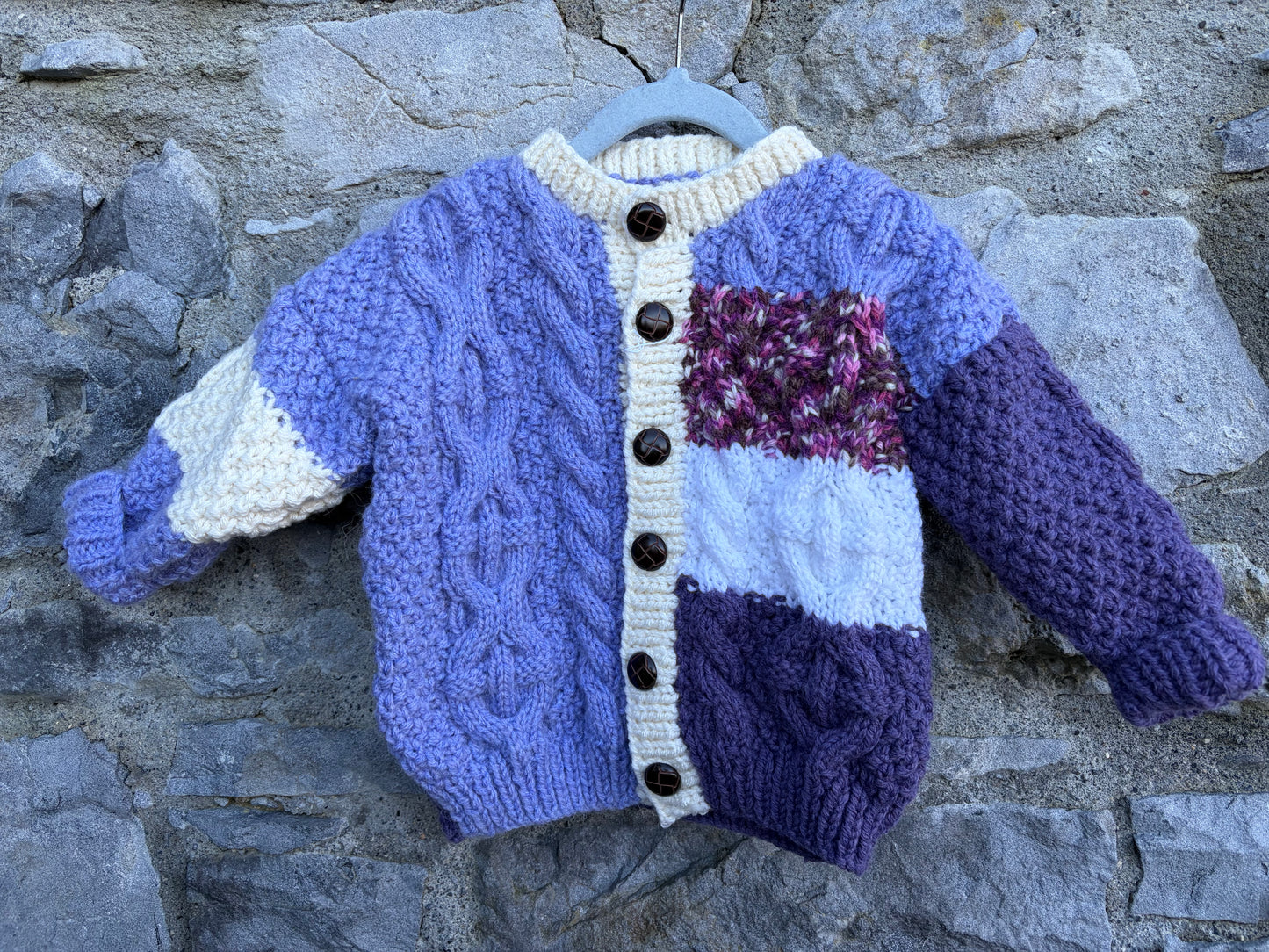 Aran style purple patches cardigan  3y (98cm)