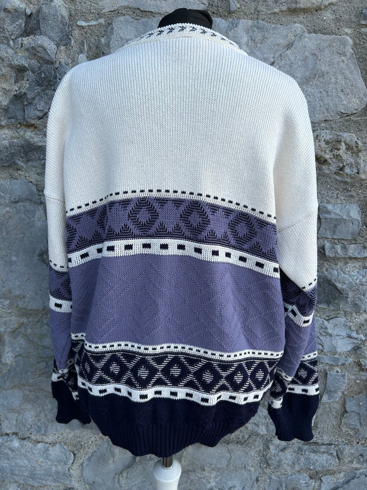 80s white&blue jumper Large