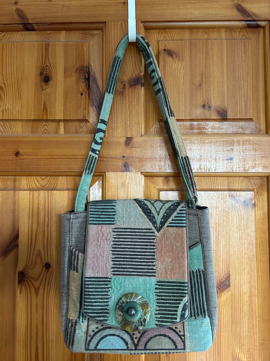 Green&brown with jade button bag