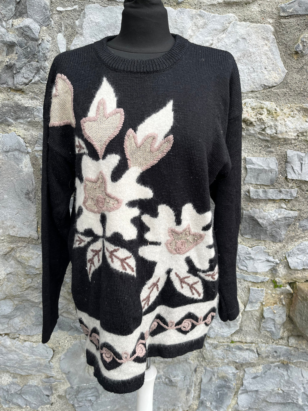 90s black floral jumper uk 14-16