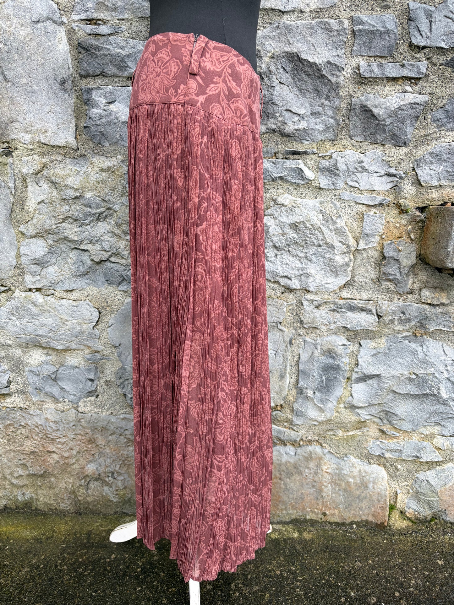 90s floral maroon maxi skirt uk 10