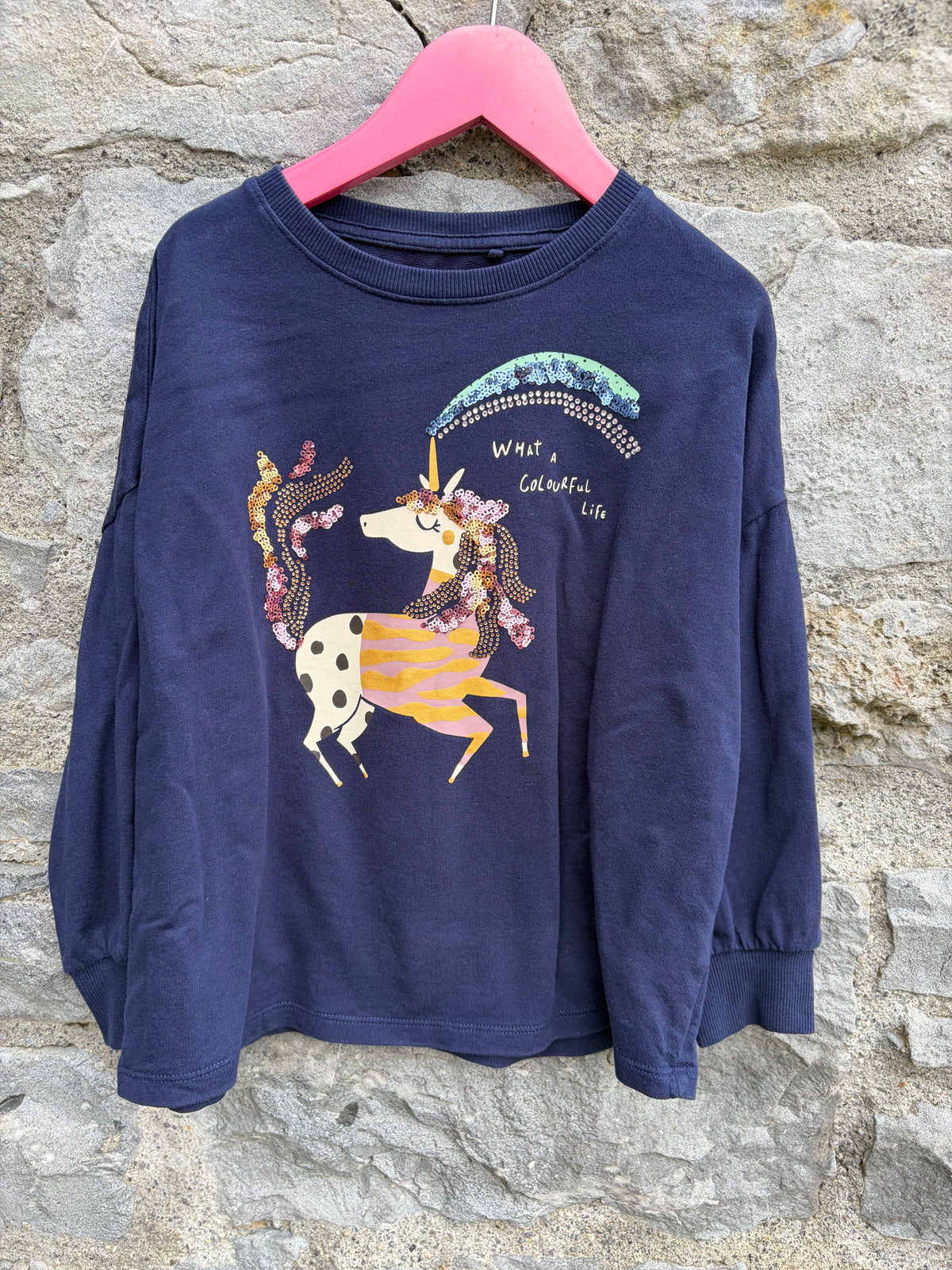Sequin unicorn navy top  5y (110cm)