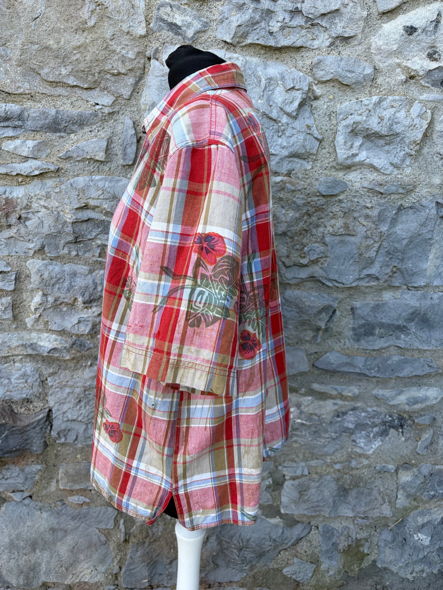 80s red check&flowers shirt uk 18-20