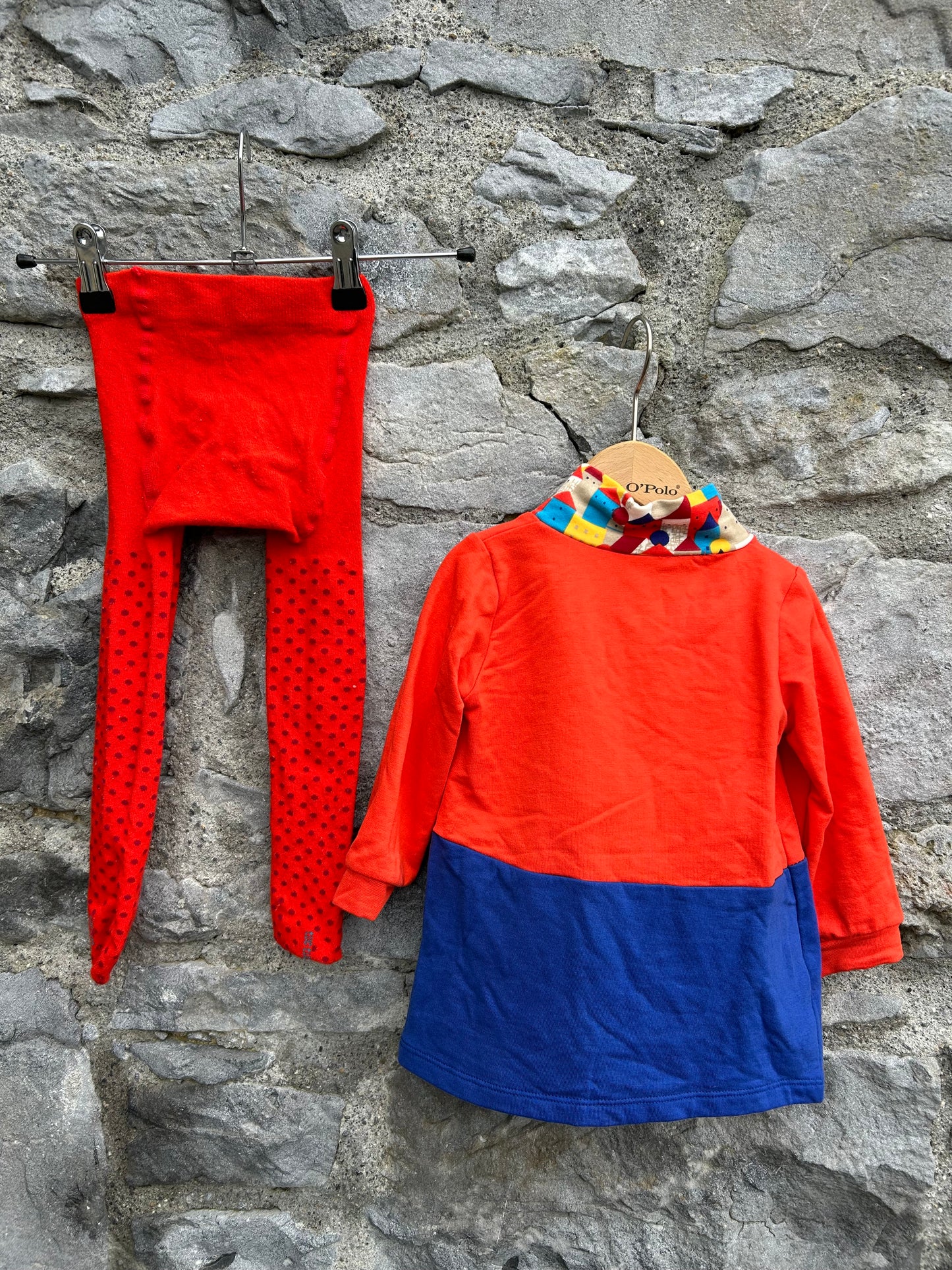 Red&blue dress with tights  9-12m (74-80cm)