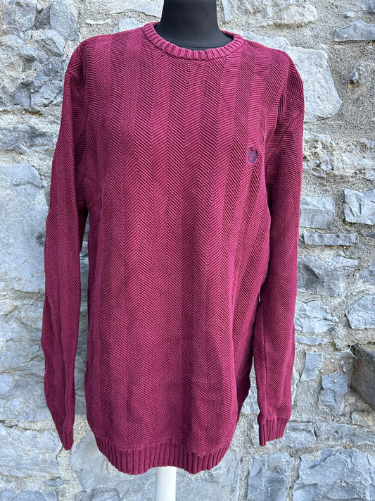 90s knit raspberry red chunky sweater Large