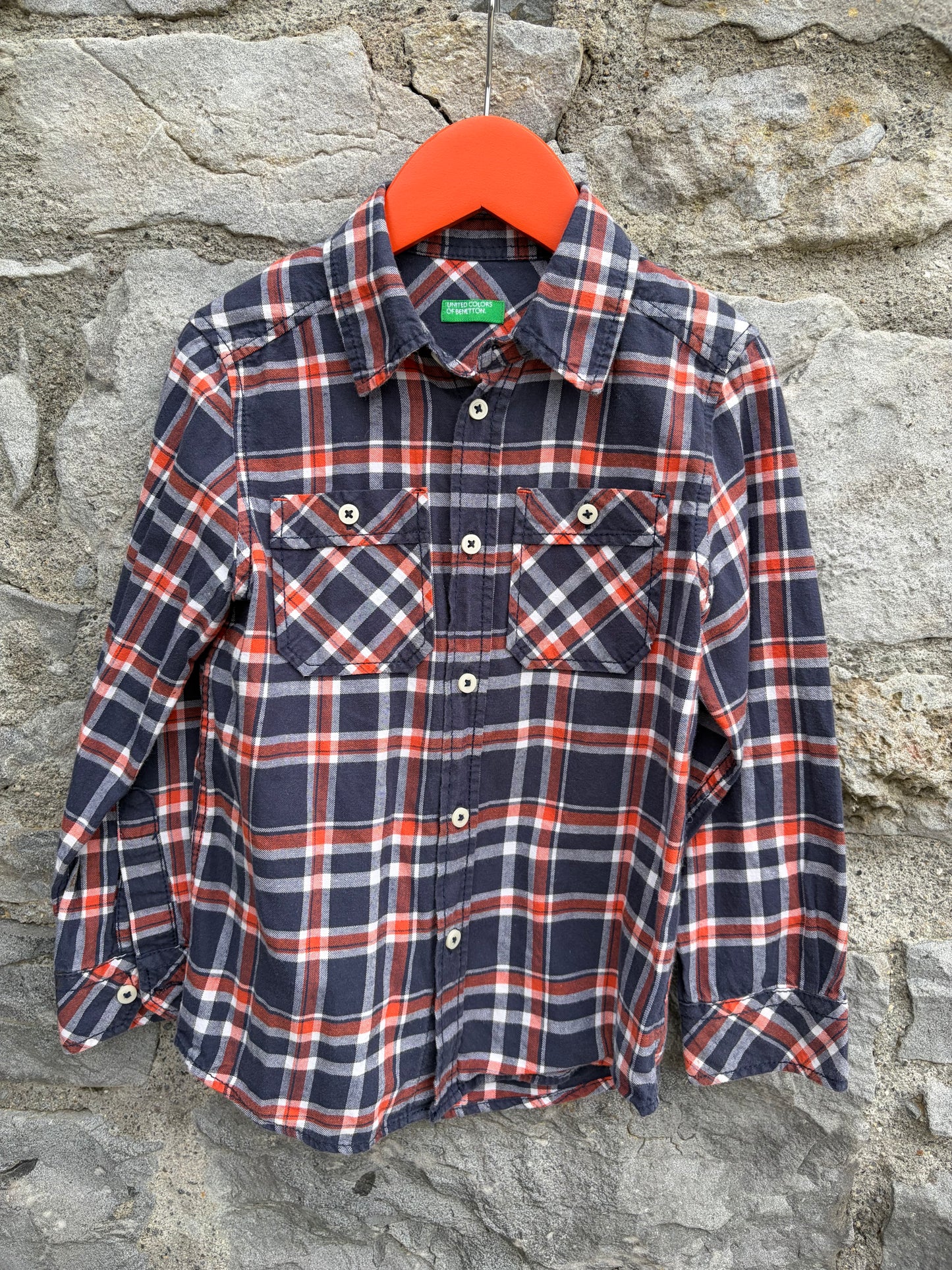 Orange&navy check shirt 4-5y (104-110cm)