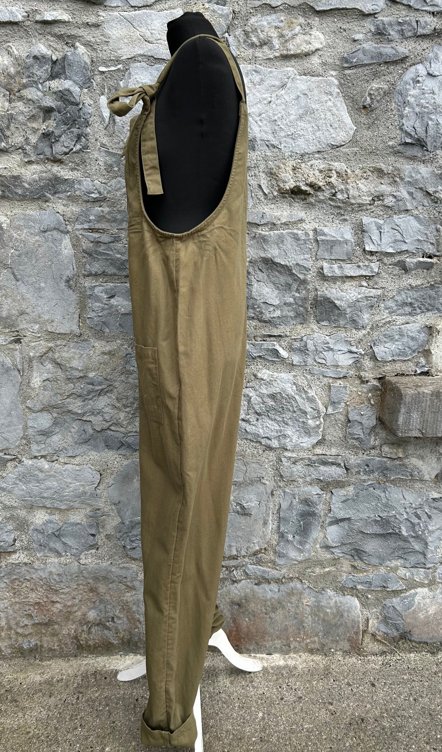 Cotton Dungarees in Dark Olive uk 12