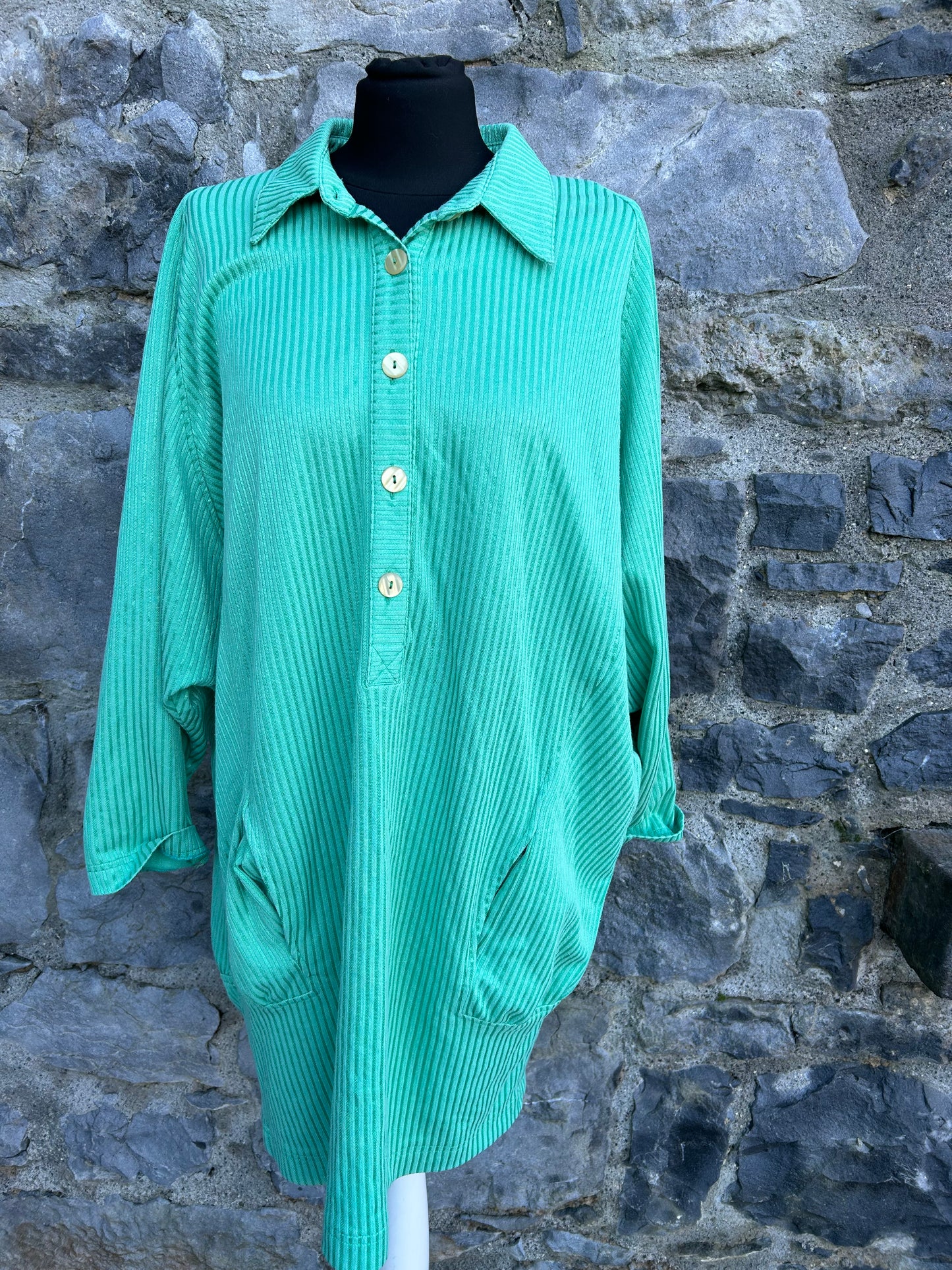 80s green stripy tunic uk 16-18