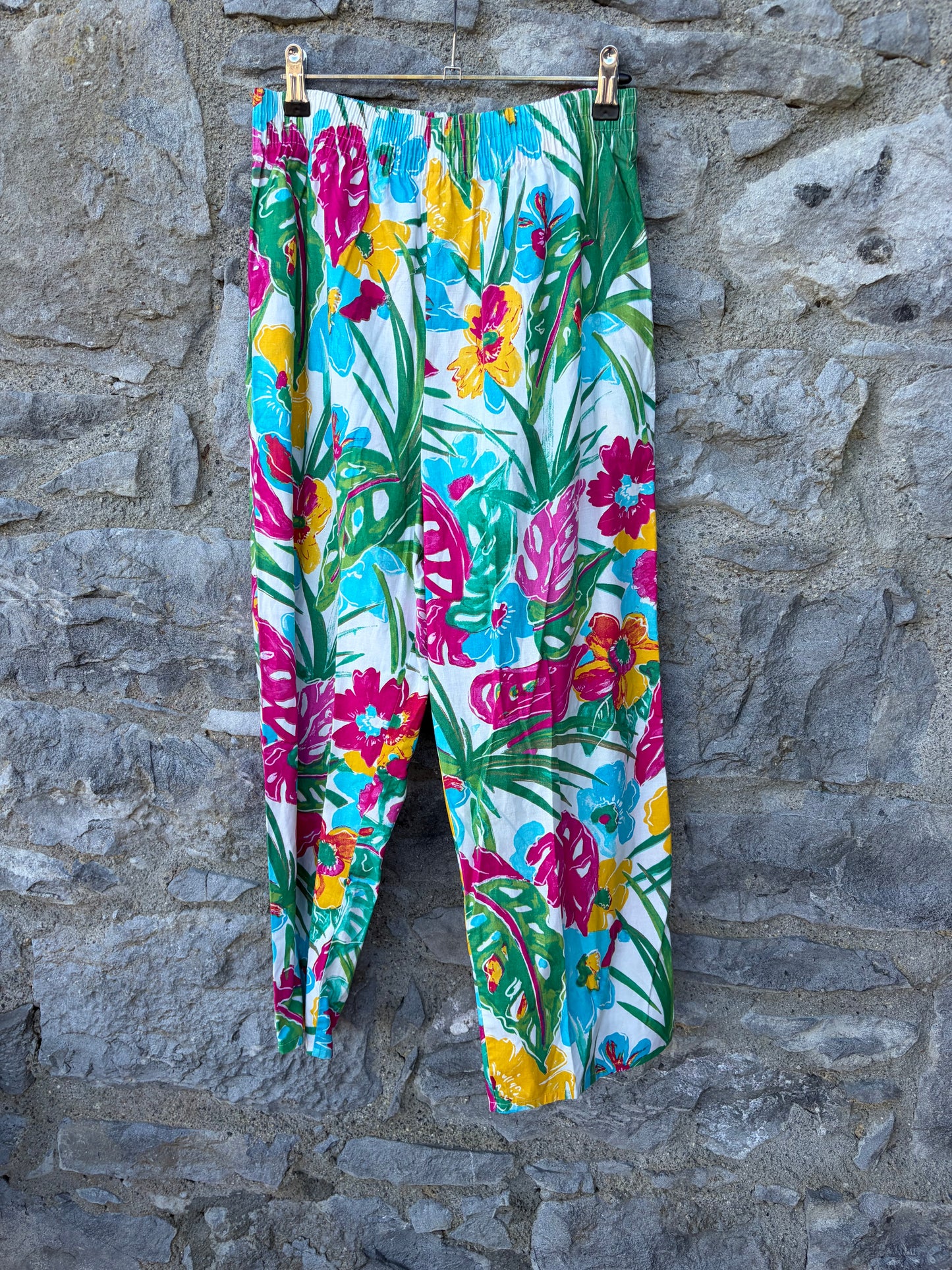 80s pink&blue tropical flowers pants uk 10-12