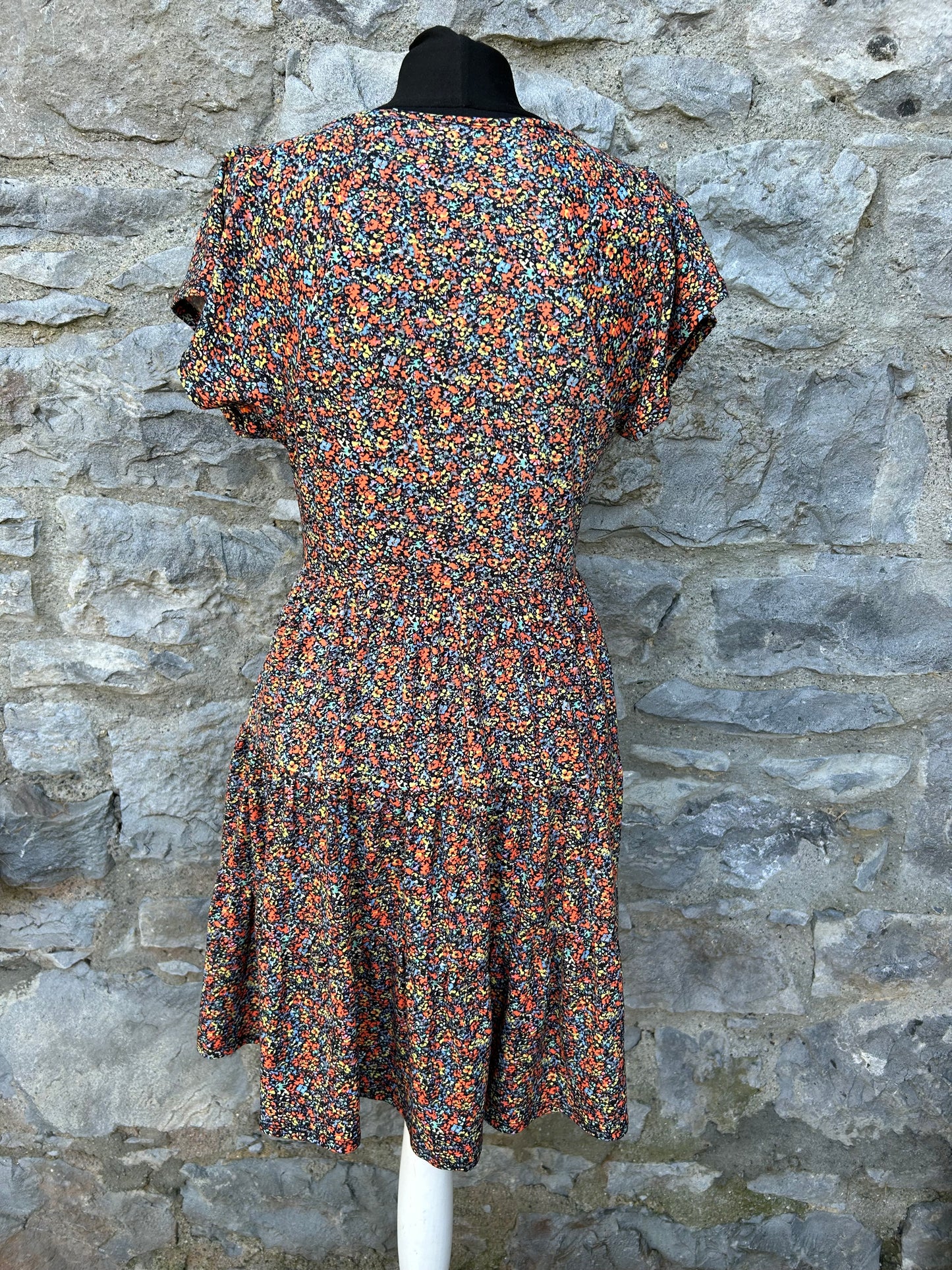 Black Julia Floral Short Sleeve Mini Dress uk 8-10